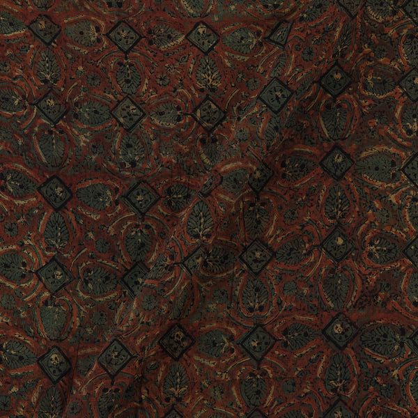 Cotton Mul Vanaspati [Natural Dye] Brick Colour Jaal Hand Block Print Fabric Online 9012M