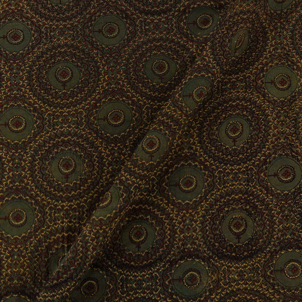 Cotton Mul Vanaspati [Natural Dye] Olive Green Colour Mughal Block Print Fabric Online 9012X