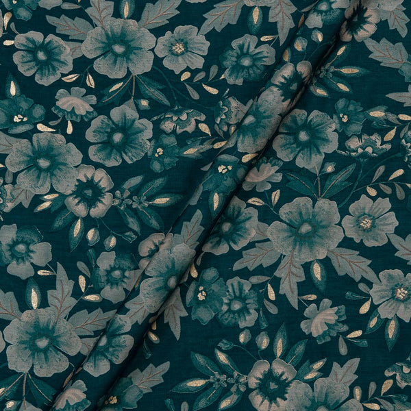 Fancy Modal Chanderi Silk Feel Teal Green Colour Gold Floral Print 43 Inches Width Fabric