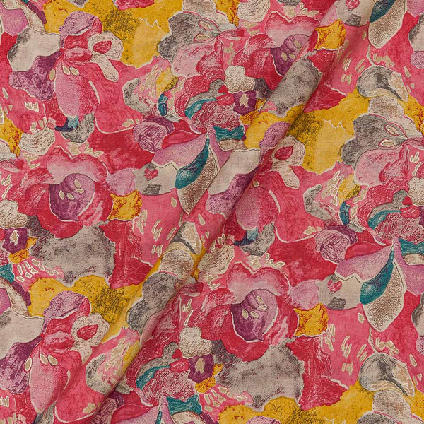Fancy Modal Chanderi Silk Feel Carrot Pink Colour Gold Abstract Print 43 Inches Width Fabric