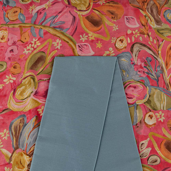 Two Pc Set Of Fancy Modal Chanderi Silk Feel Printed Fabric & Spun Cotton (Banarasi PS Cotton Silk) Plain Fabric [2.50 Mtr Each]