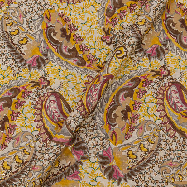 Fancy Modal Chanderi Silk Feel Off White Colour Gold Paisley Print 43 Inches Width Fabric