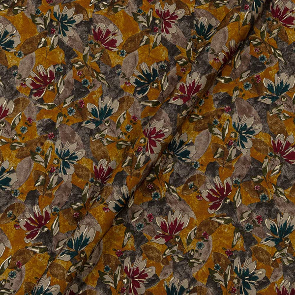 Fancy Modal Chanderi Silk Feel Brown Colour Gold Floral Print 43 Inches Width Fabric