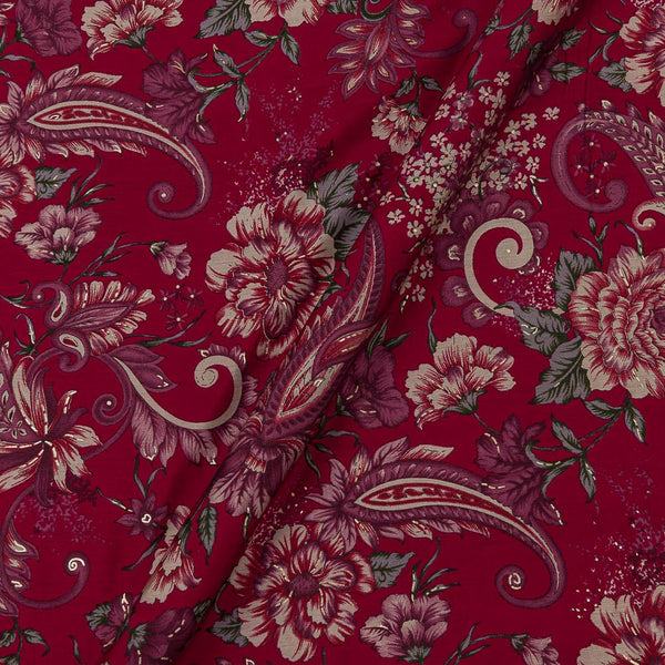 Buy Fancy Modal Chanderi Silk Feel Raspberry Colour Gold Jaal Print Fabric Online 9019AU2