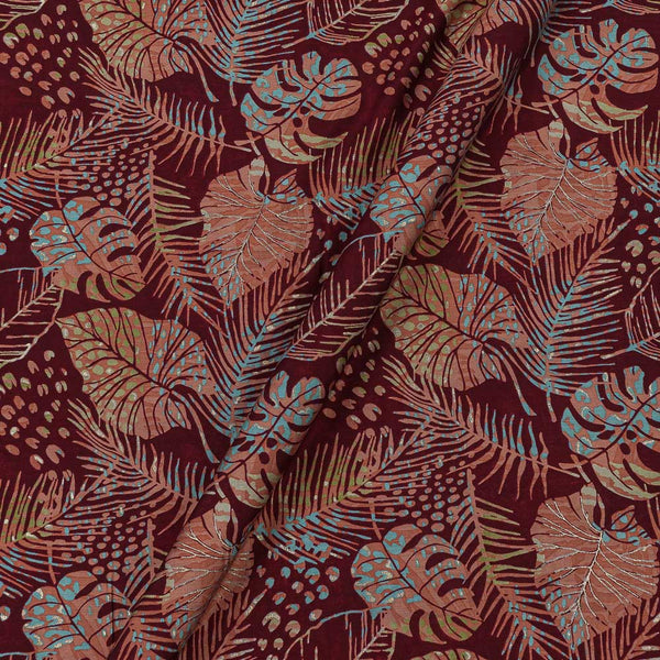 Buy Fancy Modal Chanderi Silk Feel Maroon Colour Gold Leaves Print Fabric Online 9019AW1