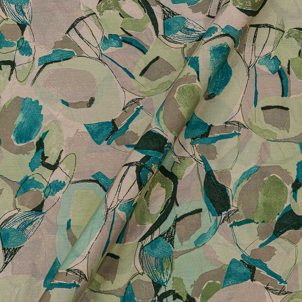 Fancy Modal Chanderi Silk Feel Pastel Green Colour Gold Abstract Print 43 Inches Width Fabric