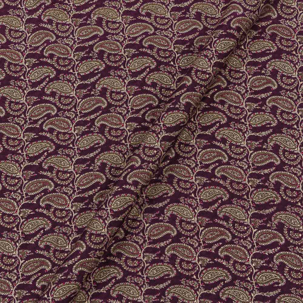 Fancy Modal Chanderi Silk Feel Wine Colour Gold Paisley Print 43 Inches Width Fabric