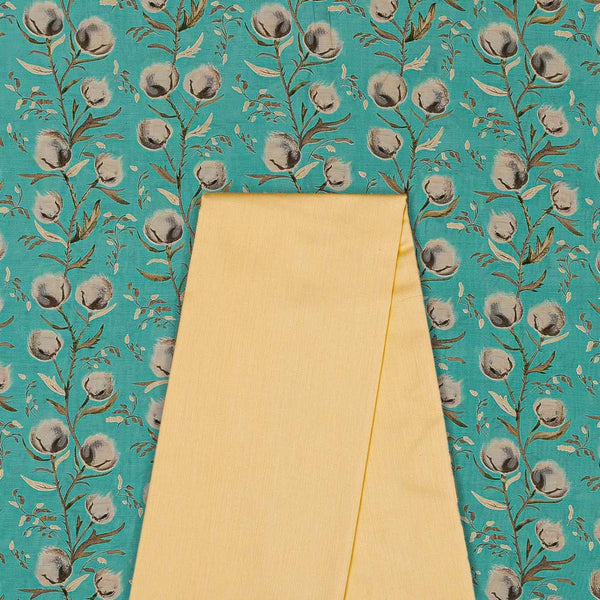 Two Pc Set Of Fancy Modal Chanderi Silk Feel Gold Foil Printed Fabric & Cotton Satin [Malai Satin] Plain Fabric [2.50 Mtr Each]