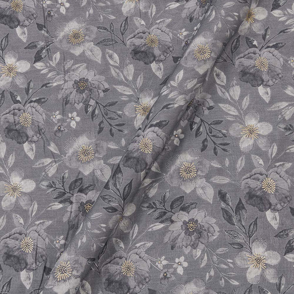 Fancy Modal Chanderi Silk Feel Grey Colour Gold Jaal Print 43 Inches Width Fabric