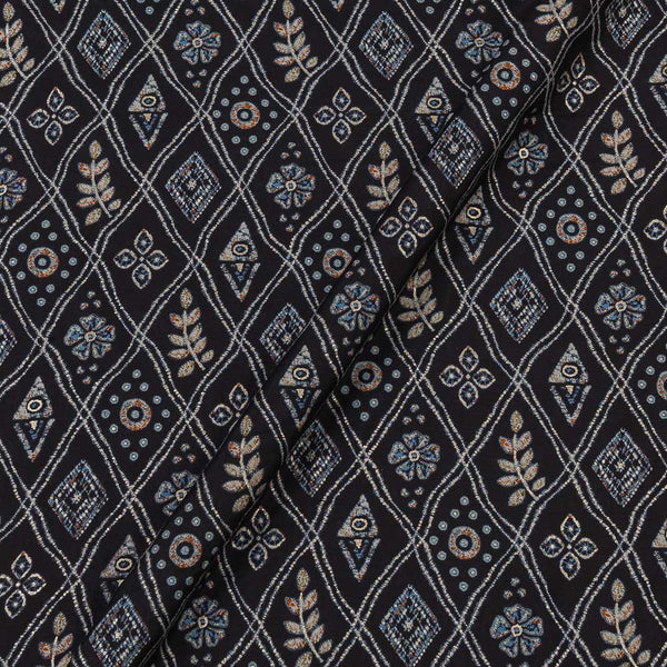 Fancy Modal Chanderi Silk Feel Black Colour Gold Leaves Print Fabric Online 9019I3