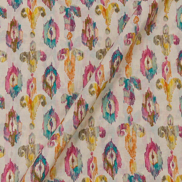 Fancy Modal Chanderi Silk Feel Cream White Colour Gold Ikat Inspired Print Fabric Online 9019R