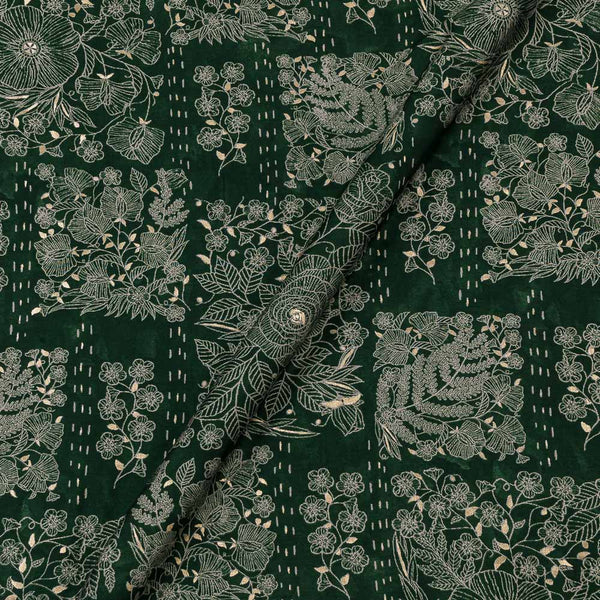 Fancy Modal Chanderi Silk Feel Bottle Green Colour Gold Floral Print Fabric Online 9019T1