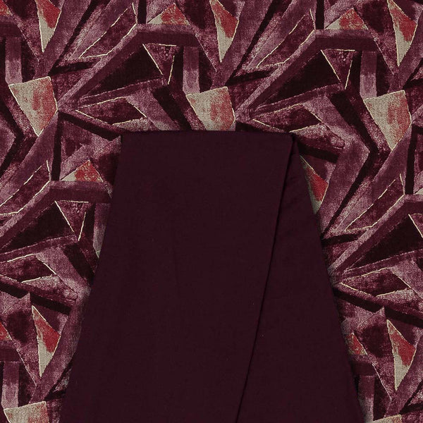 Two Pc Set Of Fancy Modal Chanderi Silk Feel Printed Fabric & Rayon Plain Fabric [2.5 Mtr Each]