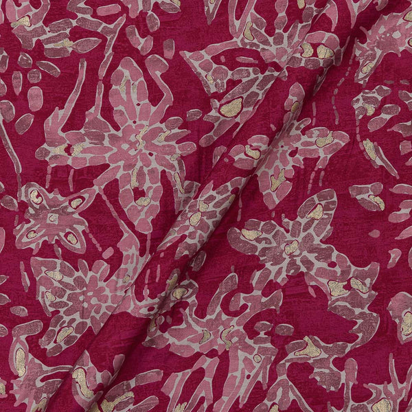 Fancy Modal Chanderi Silk Feel Hot Pink Colour Gold Geometric Print 43 Inches Width Fabric cut of 0.30 Meter