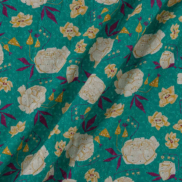 All Over Schiffli Cut Work Sea Green Colour Floral Print Cotton Fabric Online 9026AJ3
