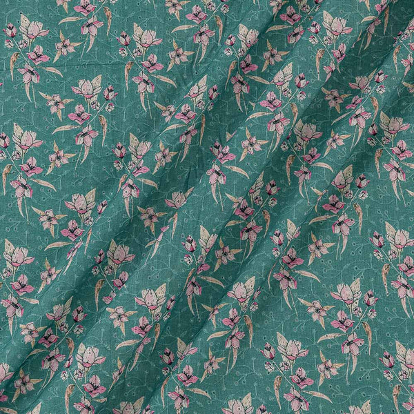 All Over Schiffli Cut Work Sea Blue Colour Floral Print Cotton Fabric Online 9026AT