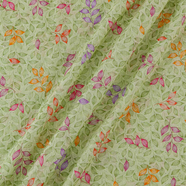 All Over Schiffli Cut Work Pastel Green Colour Leaves Print Cotton Fabric Online 9026AV1