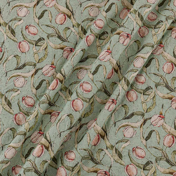 All Over Schiffli Cut Work Pistachio Colour Leaves Print Cotton Fabric Online 9026BA