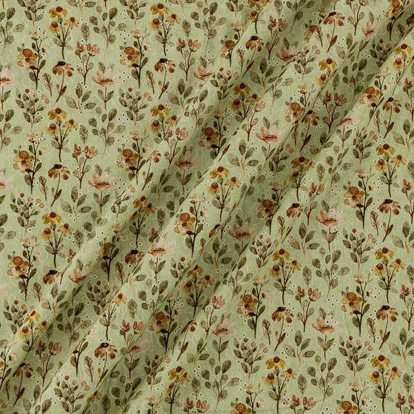 All Over Schiffli Cut Work Pastel Green Colour Floral Print Cotton Fabric Online 9026BT