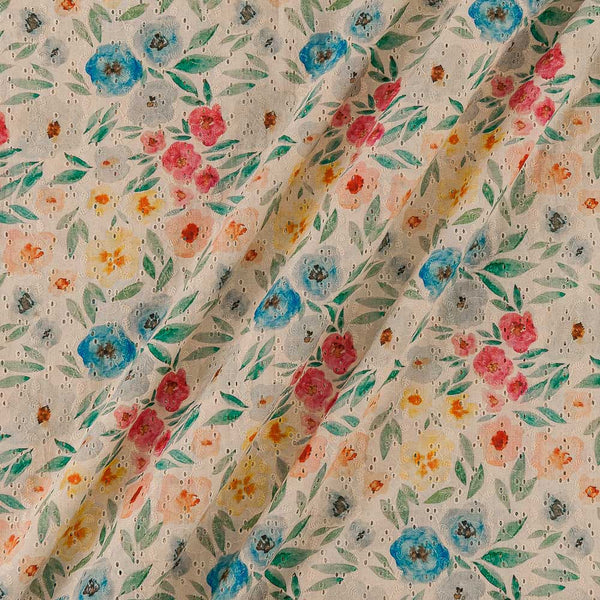 All Over Schiffli Cut Work Beige Colour Floral Print Cotton Fabric Online 9026CI