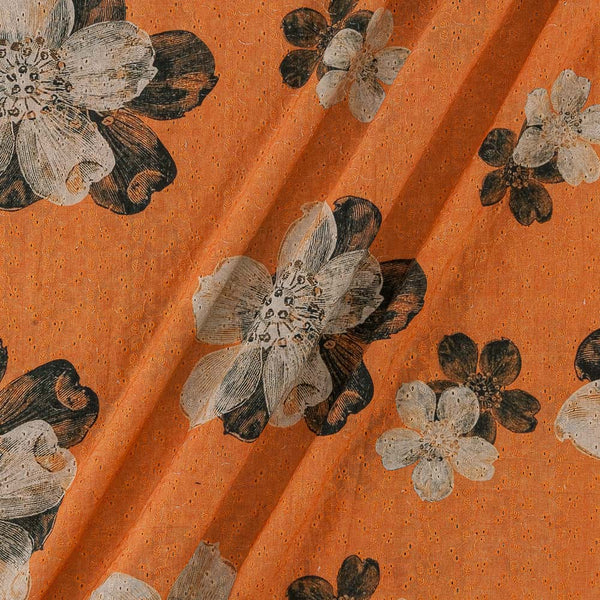 All Over Schiffli Cut Work Peach Orange Colour Floral Print Cotton Fabric Online 9026DB