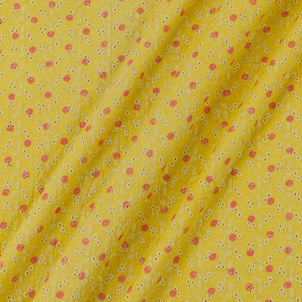 All Over Schiffli Cut Work Yellow Colour Polka Print Cotton Fabric Online 9026DP2