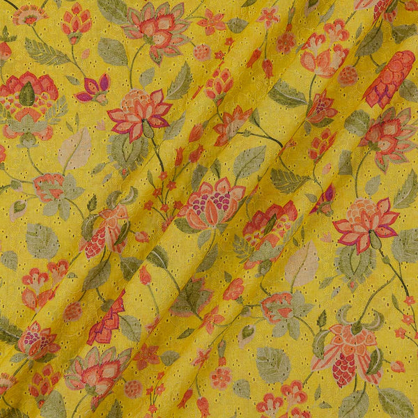 All Over Schiffli Cut Work Yellow Colour Jaal Print Cotton Fabric Online 9026DQ2
