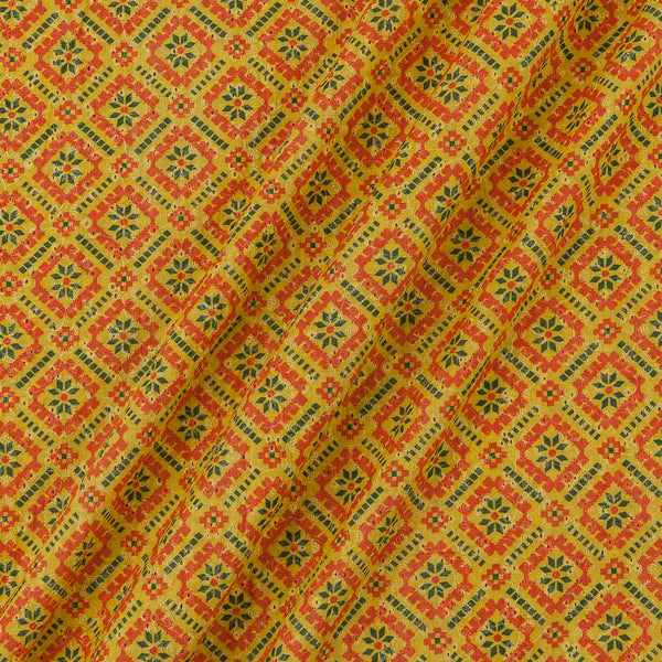 All Over Schiffli Cut Work Yellow Colour Patola Inspired Print Cotton Fabric Online 9026DS2
