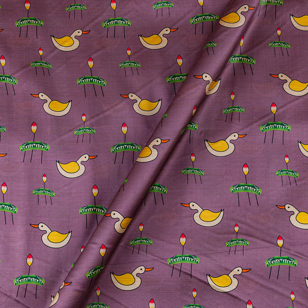 Silk Feel Lilac Colour Bird Motif Print Fabric Online 9027G