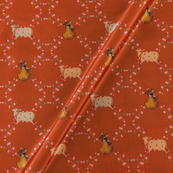 Bamboo Silk Feel Brick Orange Colour Pitchwai Print Fabric Online 9027L6