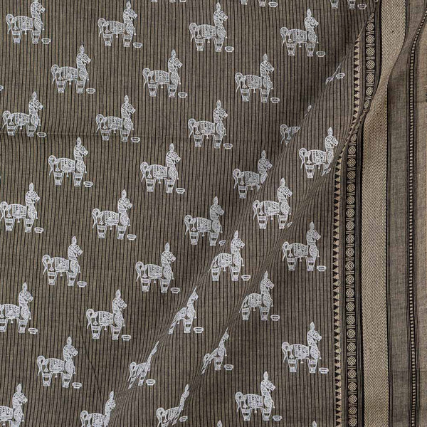 Buy Cotton Cedar Colour Horse Motif Print With Two Side Border Fabric Online 9028F