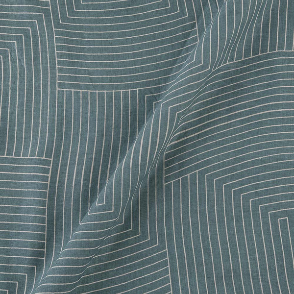 Premium Pure Linen Cambridge Blue Colour Geometric Print Fabric Online 9032B6