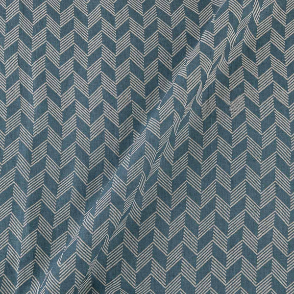 Premium Pure Linen Cadet Blue Colour Geometric Print 43 Inches Width Fabric