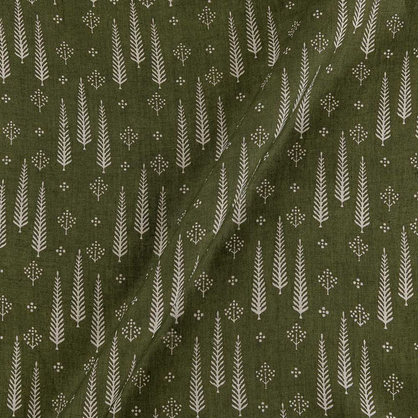 Buy Premium Pure Linen Mehndi Green Colour Leaves Print Fabric Online 9032J2