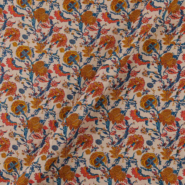 Mul Satin Cream Beige Colour Jaal Print Fabric Online 9050AM