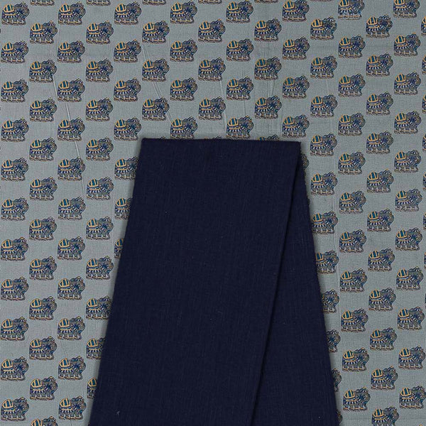 Two Pc Set Of Mul Satin Printed Fabric & Slub Cotton Plain Fabric [2.50 Mtr Each]