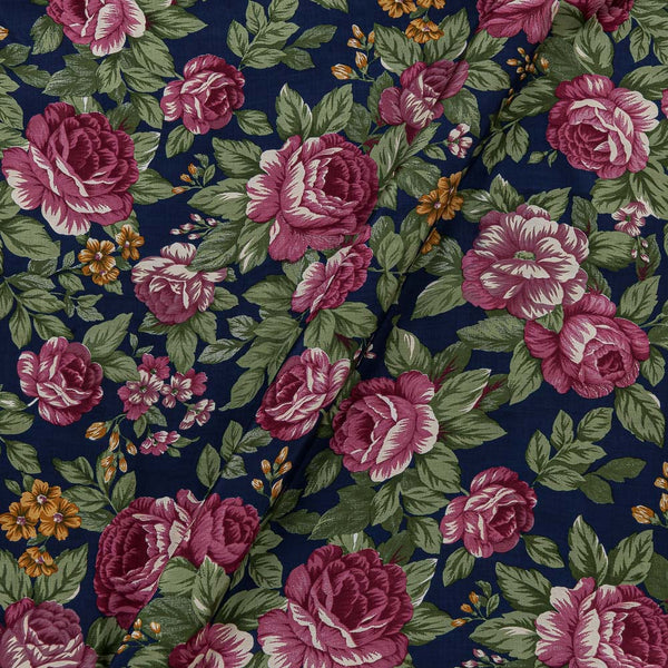 Satin Silk Feel Midnight Blue Colour Floral Print 43 Inches Width Fabric