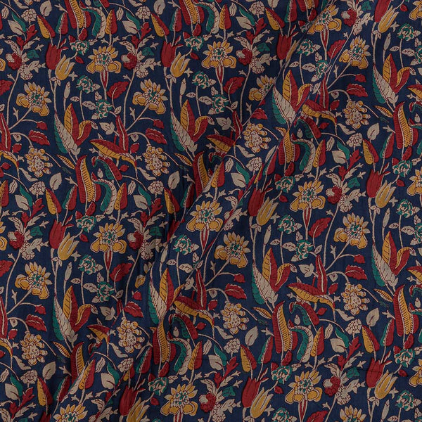 Buy Mul Satin Silk Feel Teal Blue Colour Floral Jaal Print Fabric Online 9050BI4