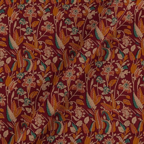 Buy Mul Satin Silk Feel Maroon Colour Floral Jaal Print Fabric Online 9050BI5