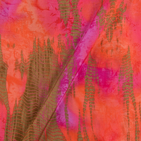 Buy Satin Feel Coral Pink Colour Shibori Pattern Viscose Fabric Online 9050Y