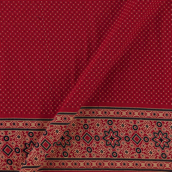Ajrakh Gamathi Theme Cotton Red Colour Dots with Daman Border Print Fabric Online 9072FA1