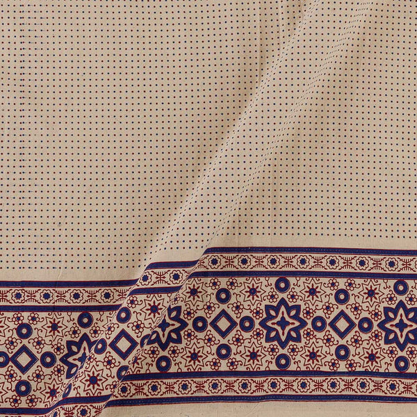 Ajrakh Gamathi Theme Cotton Off White Colour Dots with Daman Border Print Fabric Online 9072FA3