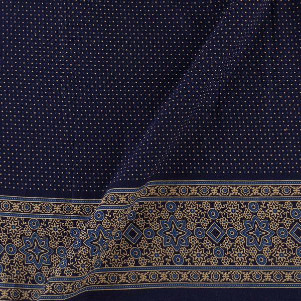 Ajrakh Theme Gamathi Cotton Dark Blue Colour Dots with Daman Border Print Fabric