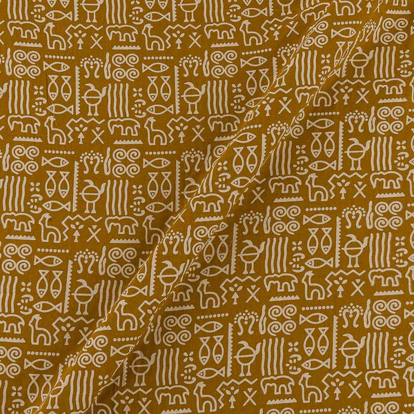 Ajrakh Gamathi Theme Cotton Mustard Yellow Colour Trible Print Fabric Online 9072FJ5