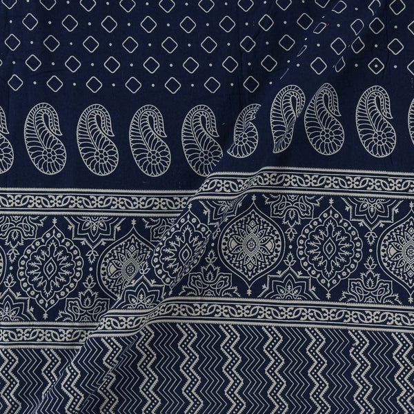 Dusty Gamathi Indigo Blue Colour Floral with Daman Border Print Cotton Fabric Online 9072FN1