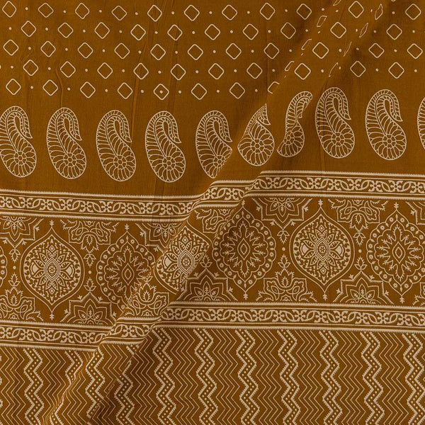 Dusty Gamathi Mustard Brown Colour Floral with Daman Border Print Cotton Fabric Online 9072FN2