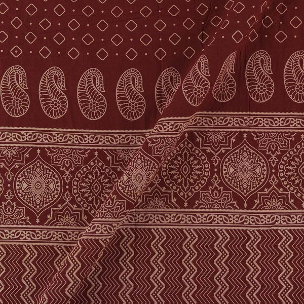 Dusty Gamathi Maroon Colour Floral with Daman Border Print 45 Inches Width Cotton Fabric
