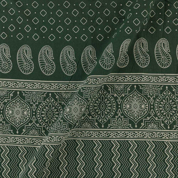 Dusty Gamathi Dark Green Colour Floral with Daman Border Print Cotton Fabric Online 9072FN4