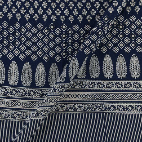 Dusty Gamathi Indigo Blue Colour Butti with Daman Border Print Cotton Fabric Online 9072FO5