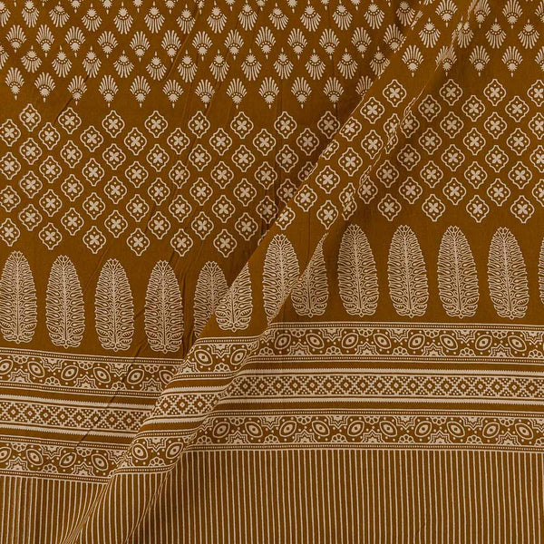 Dusty Gamathi Mustard Brown Colour Butti with Daman Border Print Cotton Fabric Online 9072FO6